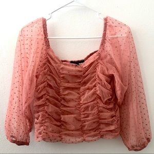 Soft Pink Sheer Puffy Sleeves Top